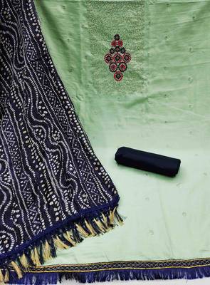 Women's light green sequence embrodiery bandhani print dupatta parampara cotton dress material 2