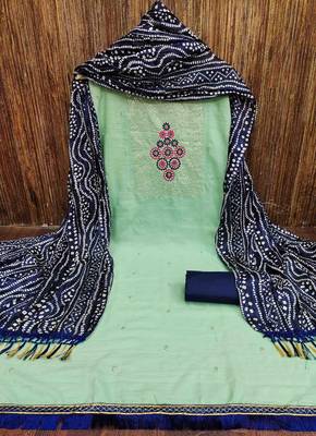 Women's light green sequence embrodiery bandhani print dupatta parampara cotton dress material 3