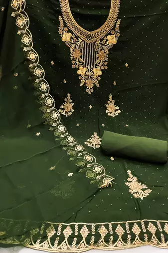 Women's green heavy zari embrodiery with embroidered dupatta georgette dress material