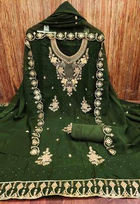 Women's green heavy zari embrodiery with embroidered dupatta georgette dress material 3