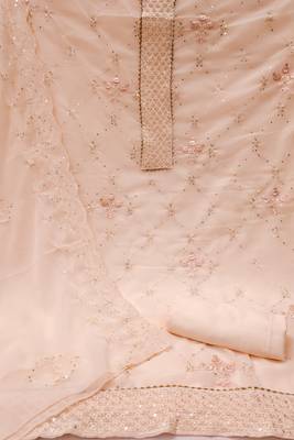Women's beige sequence embrodiery with designer embroidered dupatta georgette dress material 1