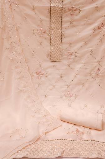 Women's beige unstitched sequence embrodiery with designer embroidered dupatta georgette dress material 