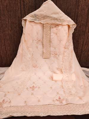 Women's beige sequence embrodiery with designer embroidered dupatta georgette dress material 3