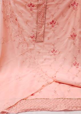Women's peach sequence embrodiery with designer embroidered dupatta georgette dress material 2