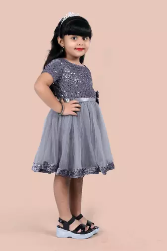 fit & flare velvet & net dress For girls
