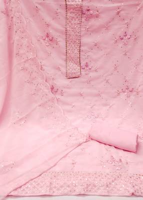 Women's pink thread sequence embrodiery with designer embroidered dupatta georgette dress material 2