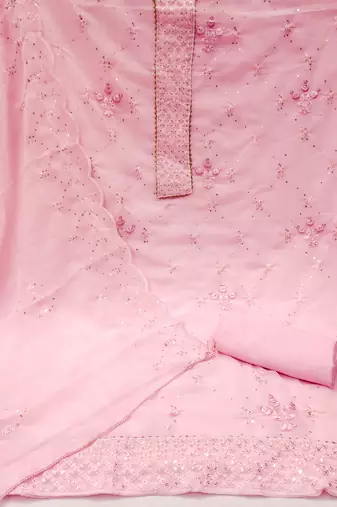 Women's pink thread sequence embrodiery with designer embroidered dupatta georgette dress material