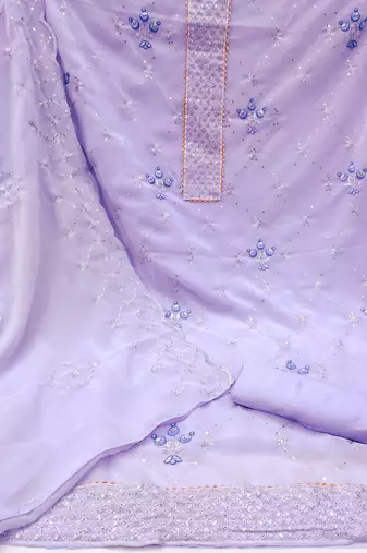 Women's purple sequence embrodiery with designer embroidered dupatta georgette dress material