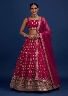 Designer   Malai Satin Pink Embroidery Zari  Lehenga Choli 1