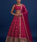 Designer   Malai Satin Pink Embroidery Zari  Lehenga Choli