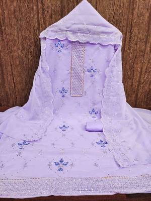 Women's purple sequence embrodiery with designer embroidered dupatta georgette dress material 3