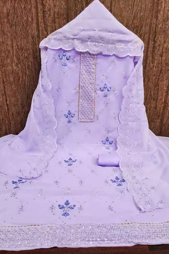 Women's purple sequence embrodiery with designer embroidered dupatta georgette dress material