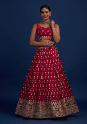 Designer   Malai Satin Pink Embroidery Zari  Lehenga Choli 2