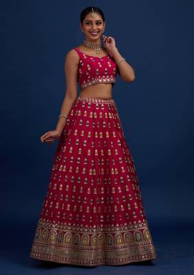 Designer   Malai Satin Pink Embroidery Zari  Lehenga Choli 3