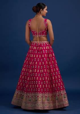 Designer   Malai Satin Pink Embroidery Zari  Lehenga Choli 4