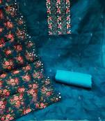 Women's teal blue unstitched sequence embrodiery with designer digital print dupatta organza dress material (mt512tbl)