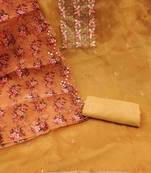 Women's yellow sequence embrodiery with designer digital print dupatta organza dress material