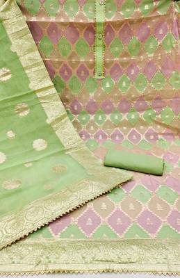 Women's green designer woven with jacquard dupatta organza jacquard dress material 1