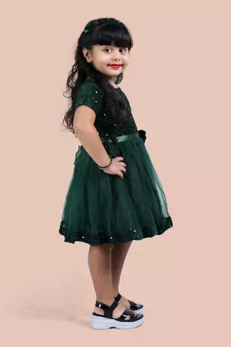 fit & flare velvet & net dress For girls