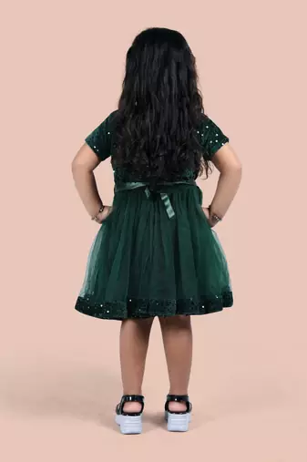 fit & flare velvet & net dress For girls