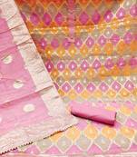 Women's pink unstitched designer woven with jacquard dupatta organza jacquard dress material 