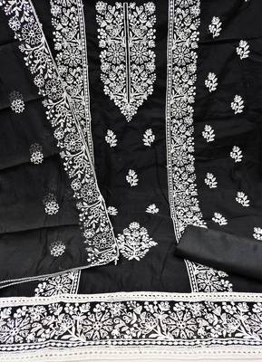 Women's black embrodiery with designer embroidered dupatta chanderi cotton dress material 2