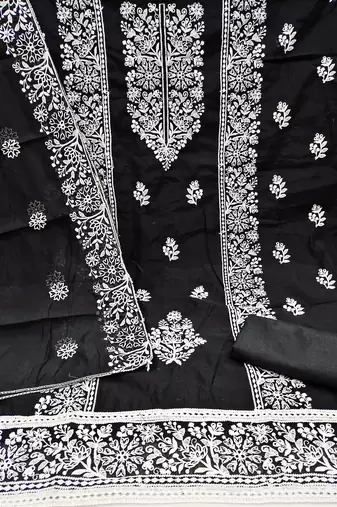 Women's black embrodiery with designer embroidered dupatta chanderi cotton dress material