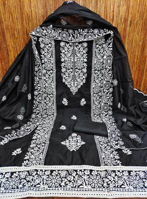 Women's black embrodiery with designer embroidered dupatta chanderi cotton dress material 3
