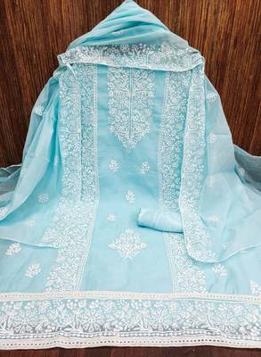 Women's purple embrodiery with designer embroidered dupatta chanderi cotton dress material 3
