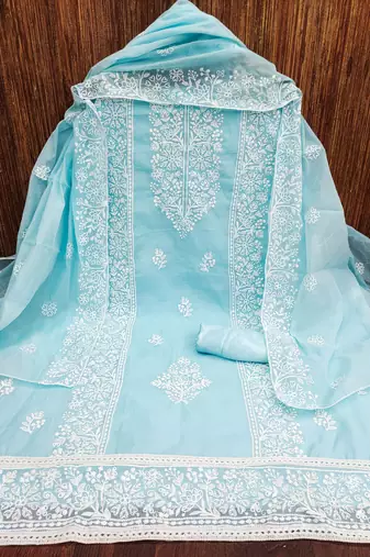 Women's purple embrodiery with designer embroidered dupatta chanderi cotton dress material