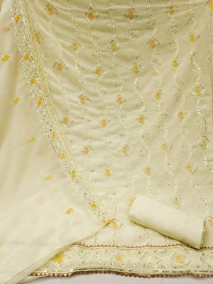 Women's beige unstitched  sequence embrodiery with designer embroidered dupatta georgette dress material  2