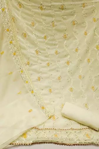 Women's beige unstitched  sequence embrodiery with designer embroidered dupatta georgette dress material 