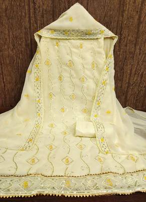 Women's beige unstitched  sequence embrodiery with designer embroidered dupatta georgette dress material  3