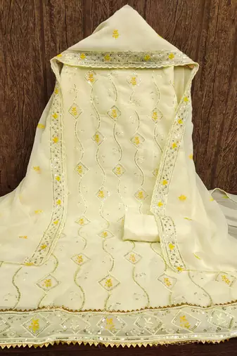 Women's beige unstitched  sequence embrodiery with designer embroidered dupatta georgette dress material 