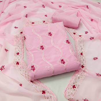 Women's pink unstitched  sequence embrodiery with designer embroidered dupatta georgette dress material (mtvrtpnk) 1