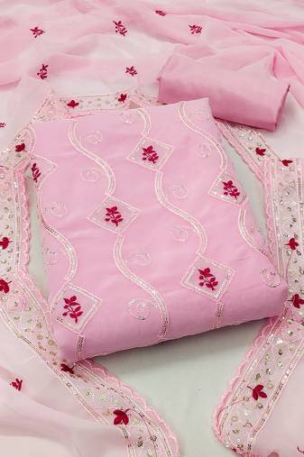 Women's pink unstitched  sequence embrodiery with designer embroidered dupatta georgette dress material (mtvrtpnk)