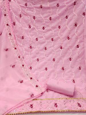 Women's pink unstitched  sequence embrodiery with designer embroidered dupatta georgette dress material (mtvrtpnk) 2