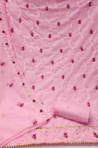 Women's pink unstitched  sequence embrodiery with designer embroidered dupatta georgette dress material (mtvrtpnk)