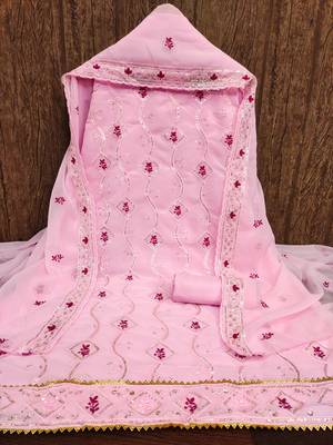 Women's pink unstitched  sequence embrodiery with designer embroidered dupatta georgette dress material (mtvrtpnk) 3
