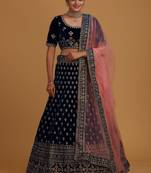 Modern  Velvet  Navy Blue Embroidery  Zari Work Bridal  Lehenga Choli