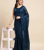 Blue Georgette With Sequence Work Saree