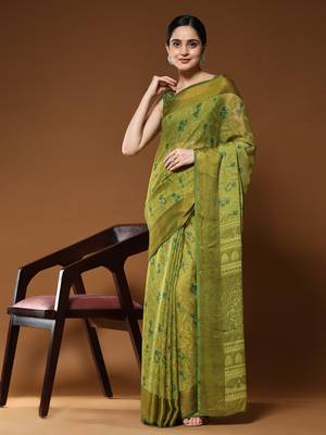 Janki-P.Green Printed Chiffon Art Sik Saree 1