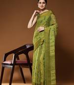 Janki-P.Green Printed Chiffon Art Sik Saree
