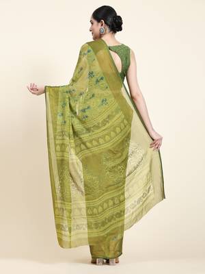 Janki-P.Green Printed Chiffon Art Sik Saree 2