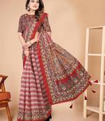 Women'S New Designer Kalamkari Printed Cotton Blend Saree