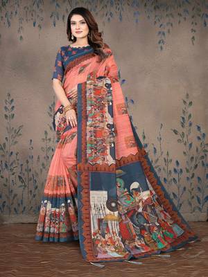 Women'S Bollywood Styled Ajrakh Printed Cotton Blend Saree 1