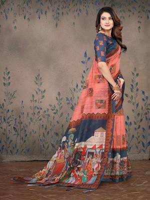Women'S Bollywood Styled Ajrakh Printed Cotton Blend Saree 2