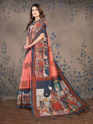Women'S Bollywood Styled Ajrakh Printed Cotton Blend Saree 3