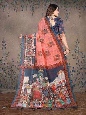 Women'S Bollywood Styled Ajrakh Printed Cotton Blend Saree 4