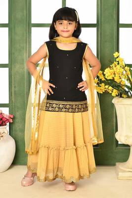 Black Embroidery Cotton_Silk A Line Lehenga Choli Dupatta 1